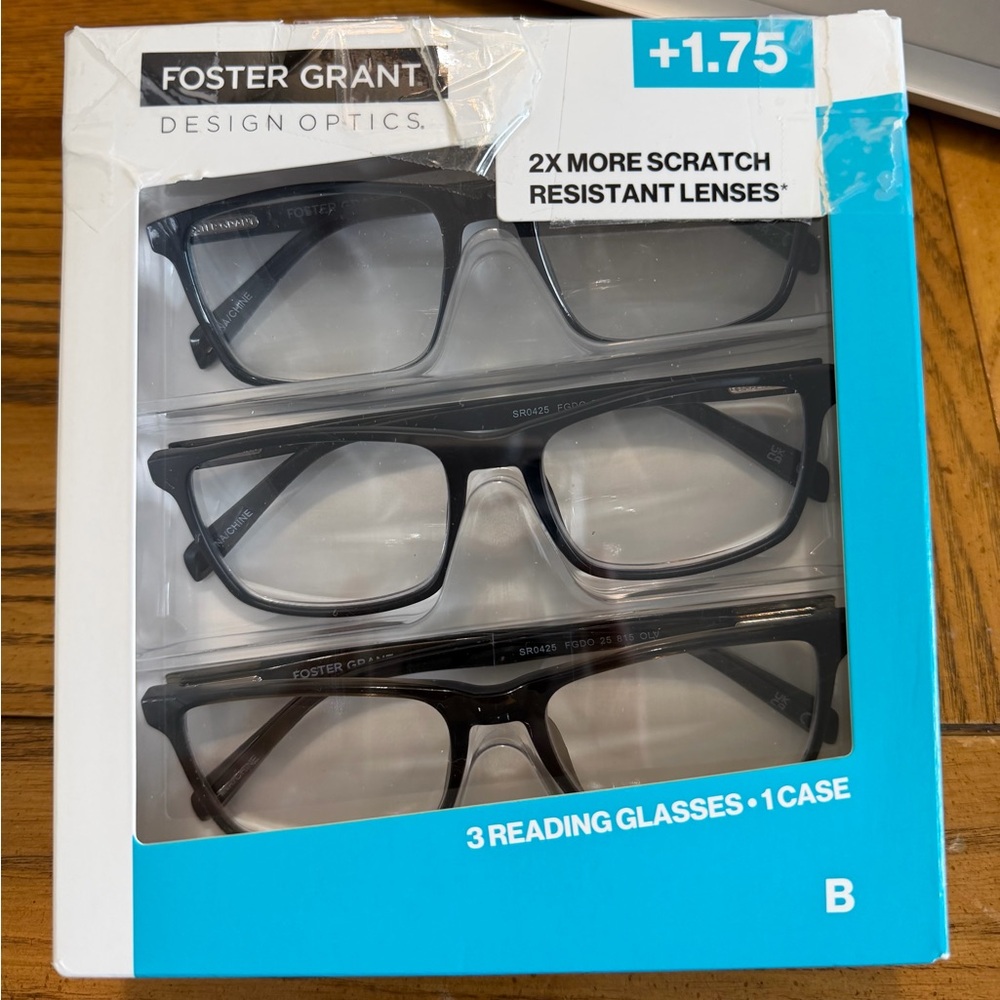 Foster Grant Design Optics #815 +1.75 Reading Glasses 3-Pack | Open Box Like New
